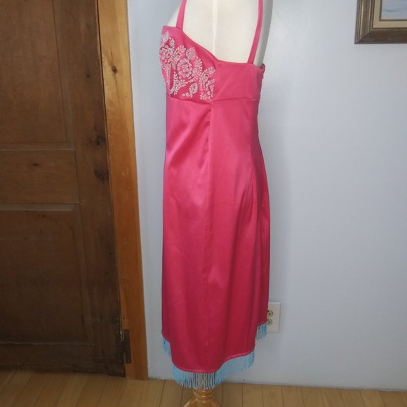 Mica pink dress beads beaded fringe  Made in the USA barbiecore - Picture 13 of 15